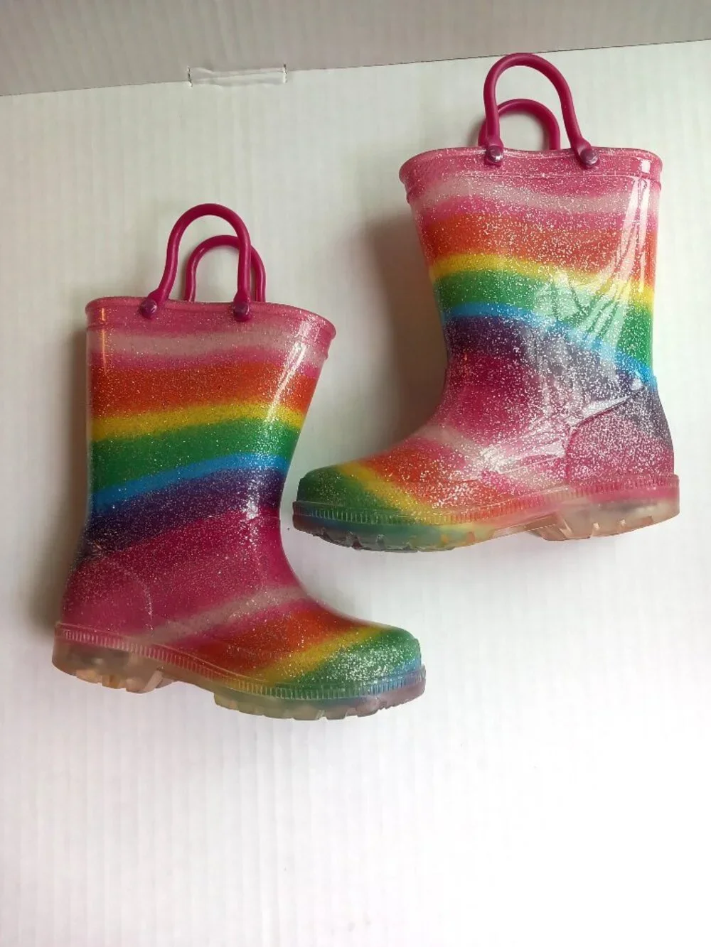 Toddler Size 7 - Rainbow Rain Boots with handles